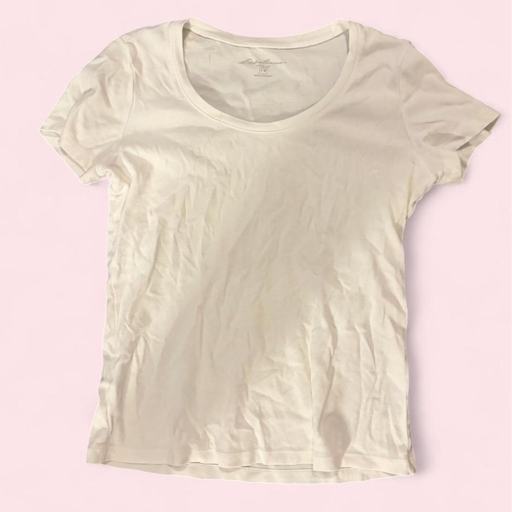 Eddie Bauer Womens White Scoop Neck Short Sleeve T Shirt Petite PM